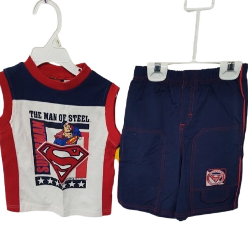 Superman Man of Steel Y2K Boy's 2 Piece Set Sleeveless Top & Shorts Size 3 T NWT